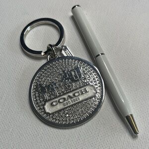 Coach Silver Keychain and White Coach Pen Set